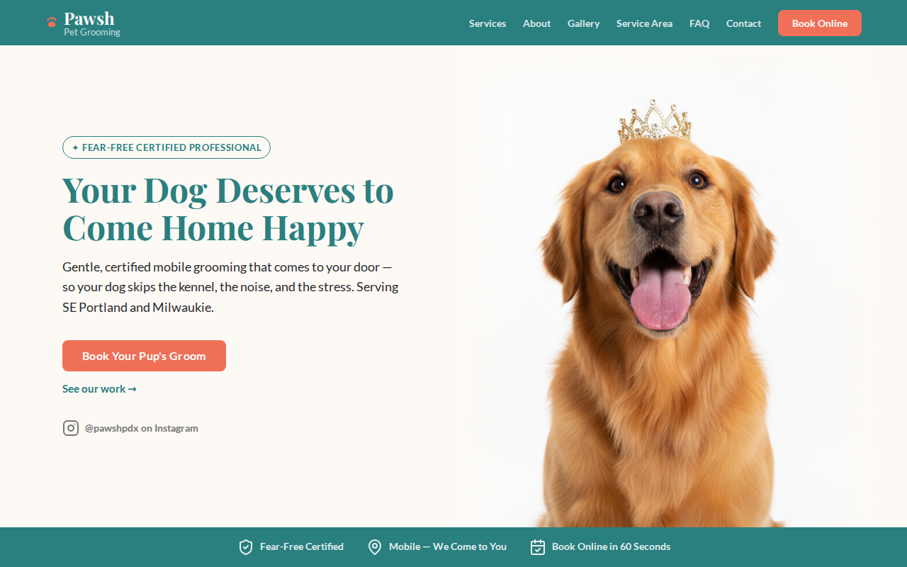 Pawsh Pet Grooming website screenshot