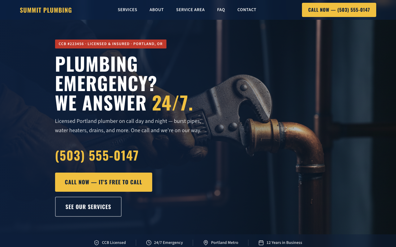 Summit Plumbing website screenshot